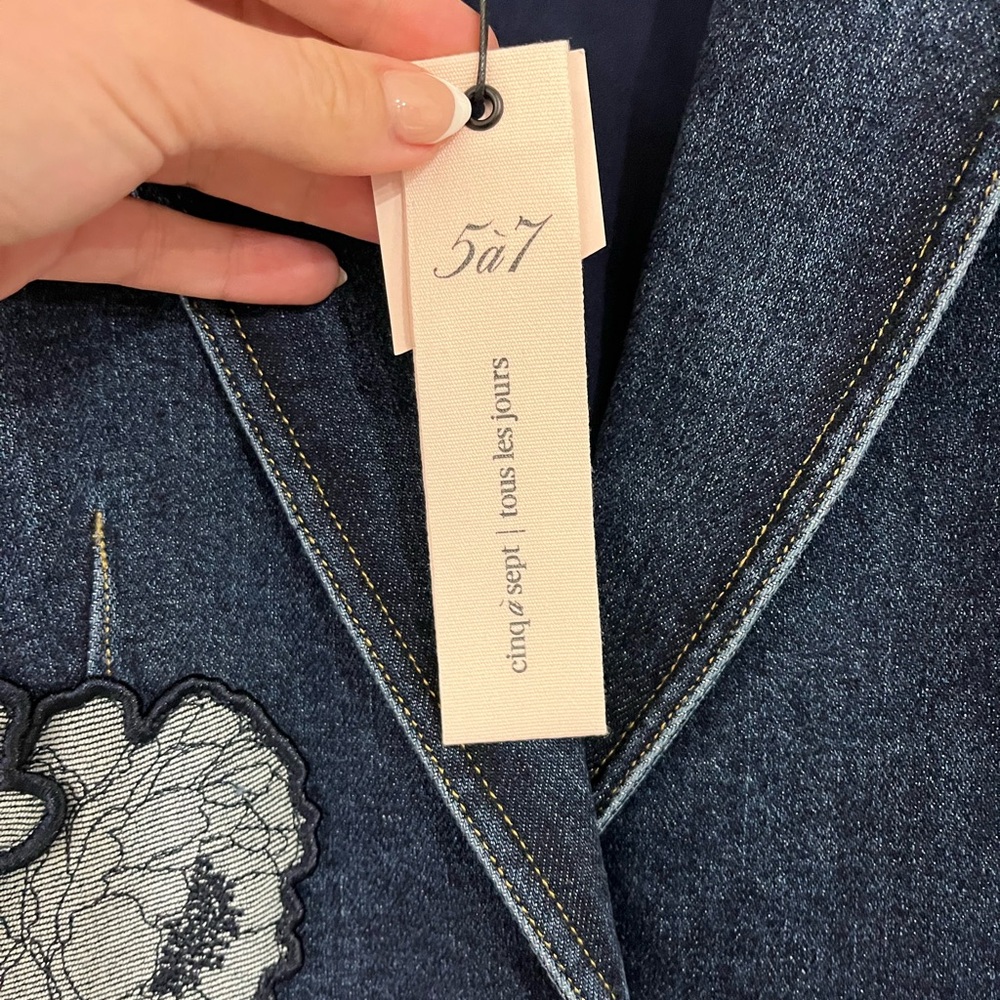 NWT Cinq à Sept Mills Denim Appliqué Blazer - Picture 5 of 10